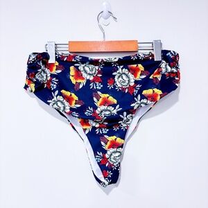 High-waisted navy floral‎ bikini bottoms | Retro swim style | Large *